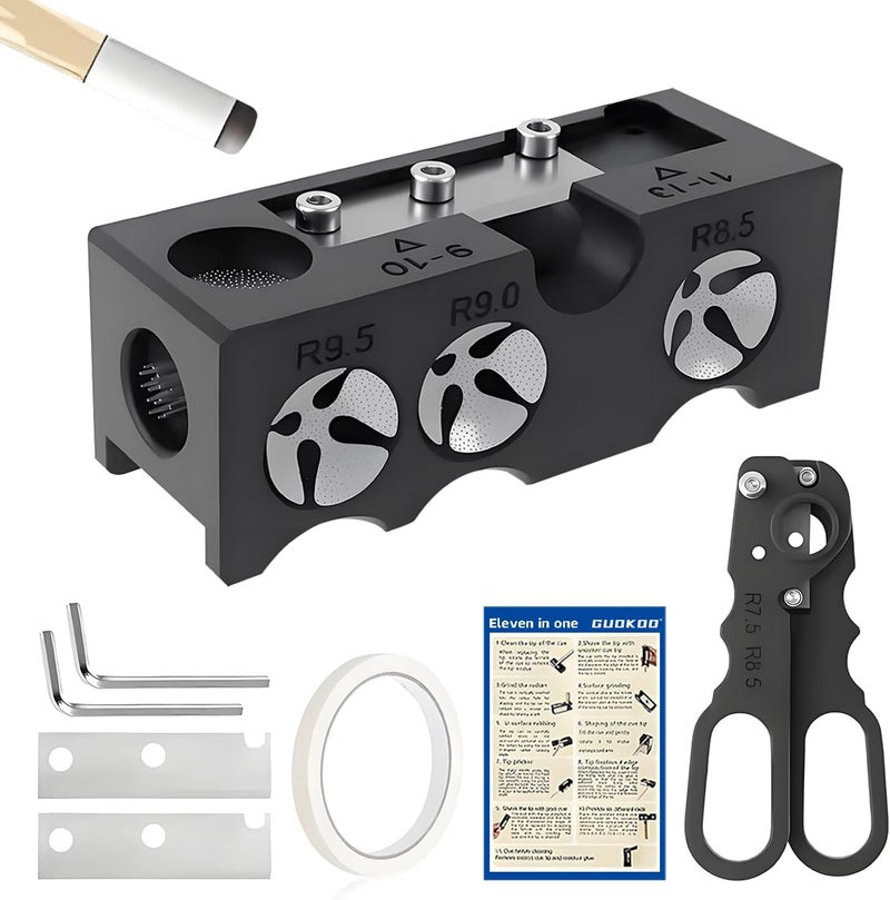 Gukoo 11-in-1 Pool Cue Tips Replacement Kit, Billiards Pool Cue Tip Shaper, Portable Pool Table Accessories for Pool Cue Tip Replacement and Shaping, Pool Cue Tip Repair Kit for Billiard Enthusiasts - Image 1